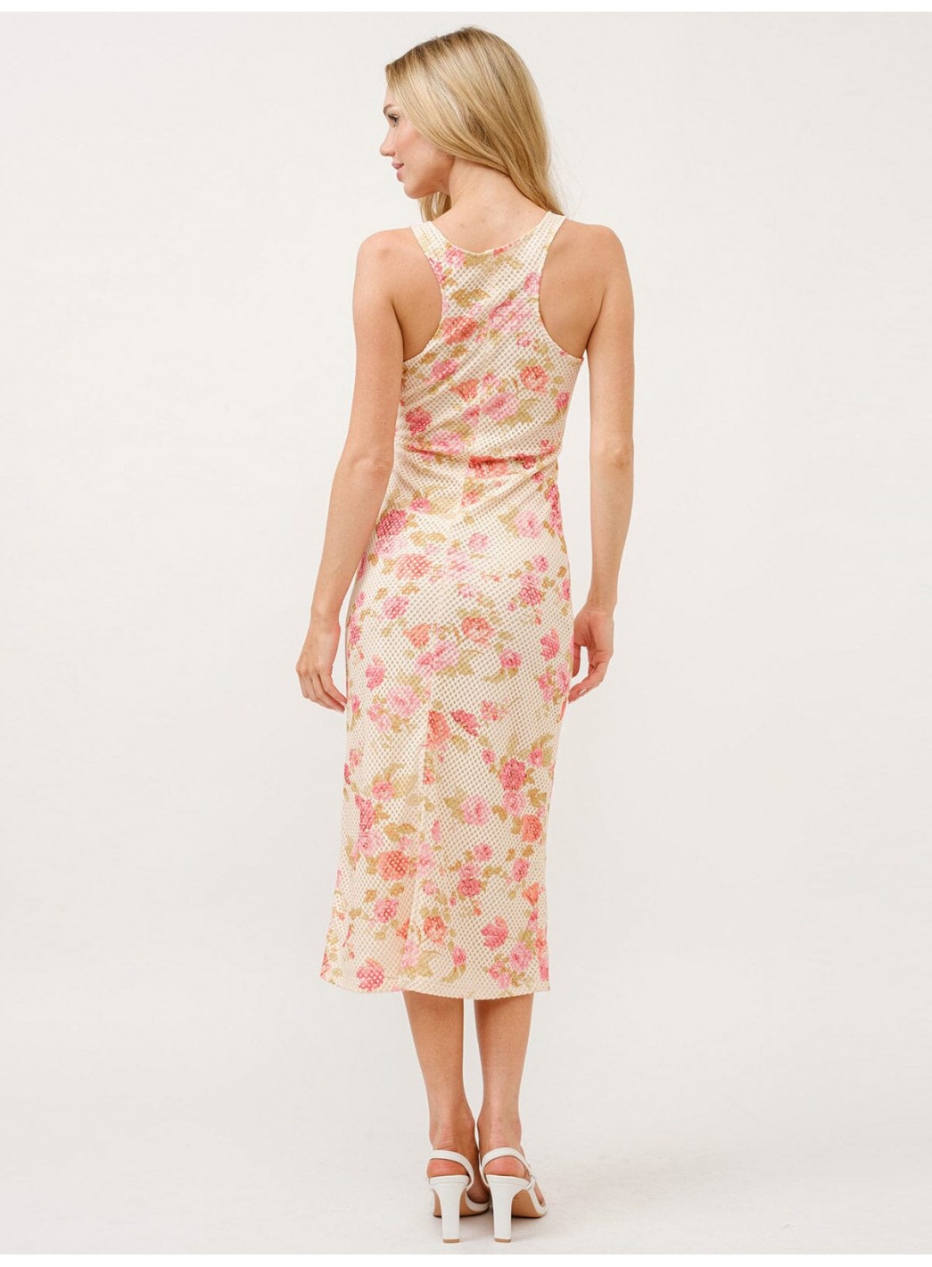 WOMEN'S SLEEVELESS FLORAL BODYCON CROCHET MAXI DRESS