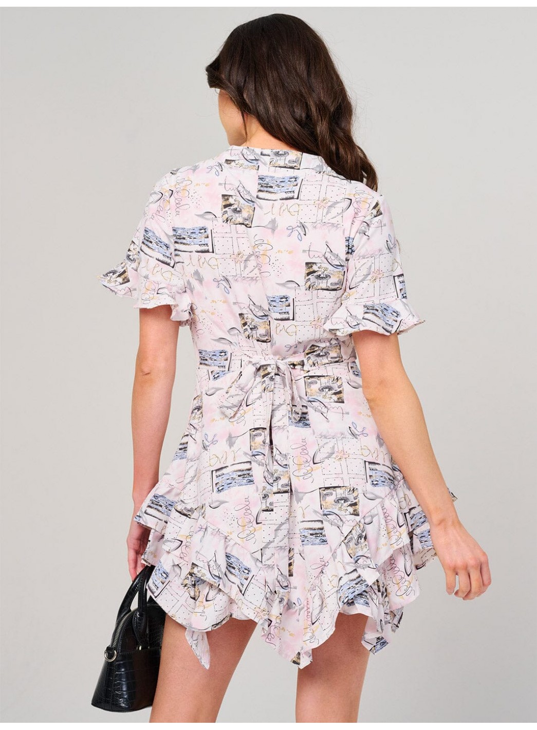 WOMEN'S SHORT SLEEVE BUTTON UP MULTI PRINT MINI DRESS