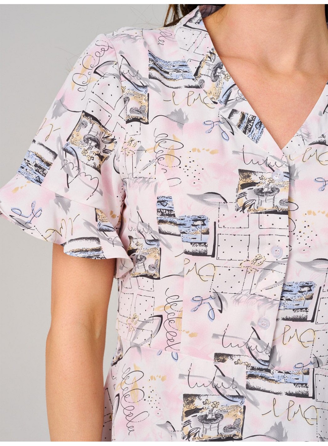 WOMEN'S SHORT SLEEVE BUTTON UP MULTI PRINT MINI DRESS