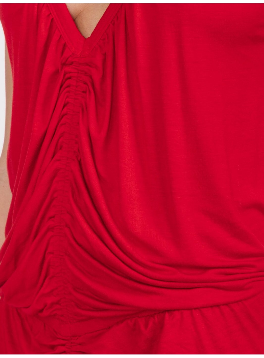 WOMEN'S SLEEVELESS V-NECK FRONT RUCHED BODYCON MIDI DRESS