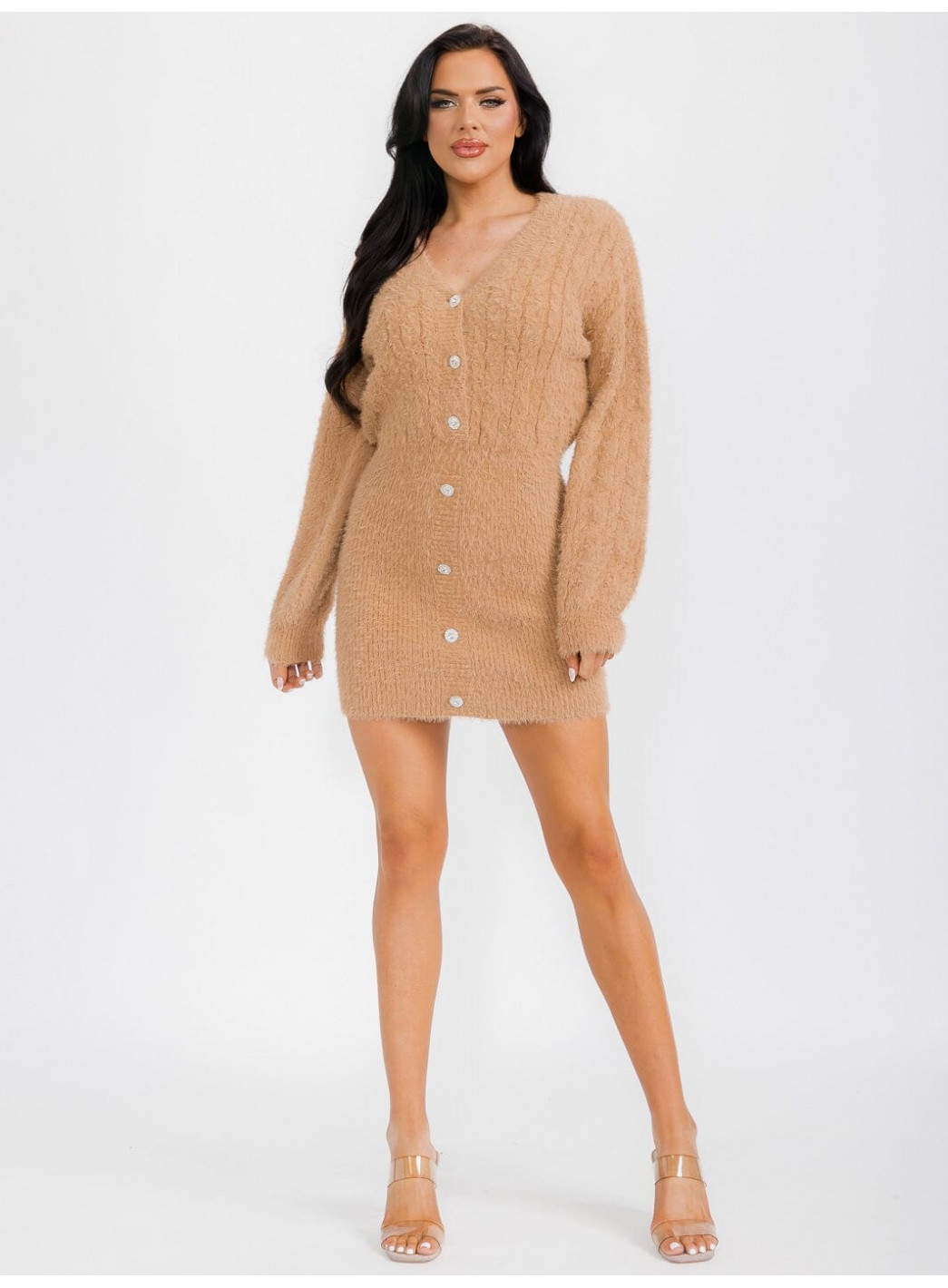WOMEN'S LONG SLEEVE BUTTON UP BODYCON MINI DRESS