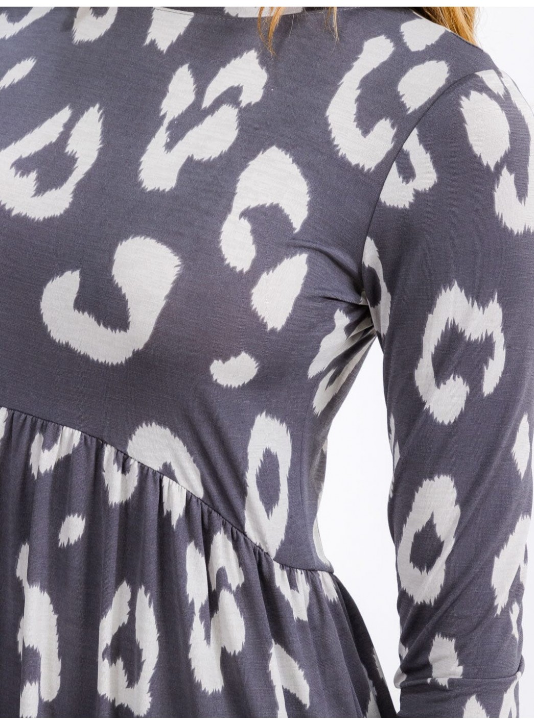 WOMEN'S LONG SLEEVE ELASTIC WAIST FRONT POCKETS ANIMAL PRINT MINI DRESS