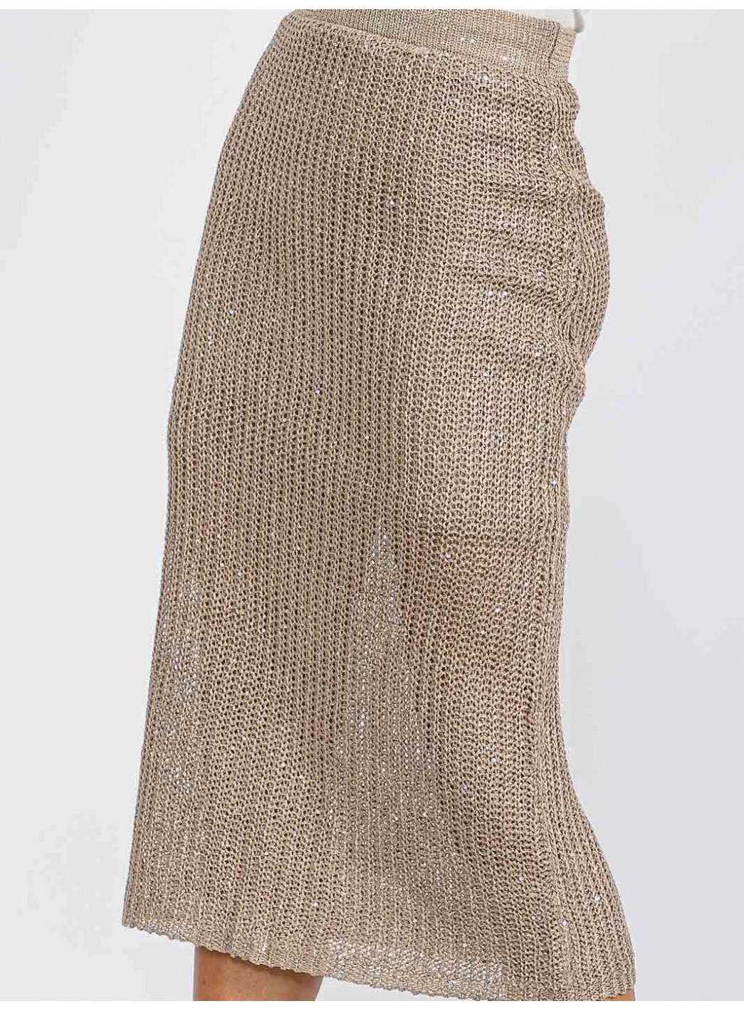 WOMEN'S ELASTIC WAIST SHIMMER KNIT MIDI SKIRT