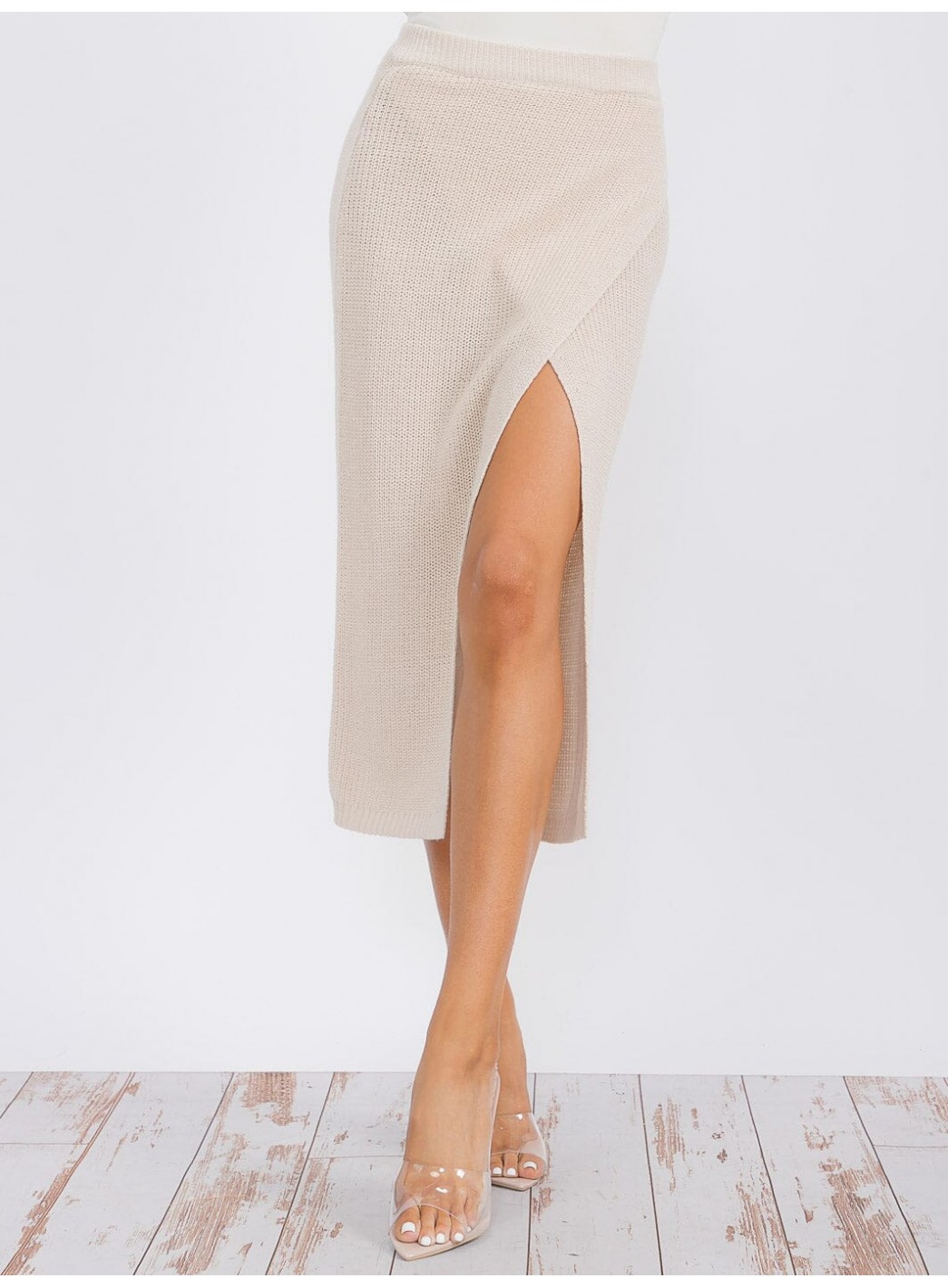 WOMEN'S ELASTIC WAIST SURPLICE KNIT MIDI...