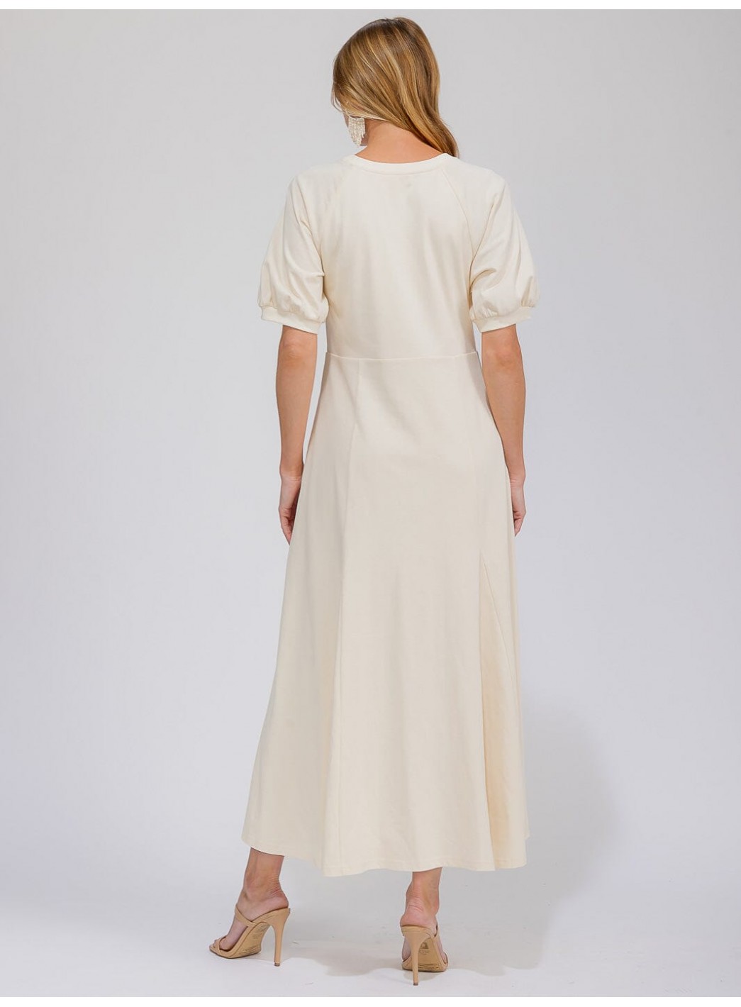 WOMEN'S SHORT SLEEVE FRONT POCKETS SOLID MAXI DRESS