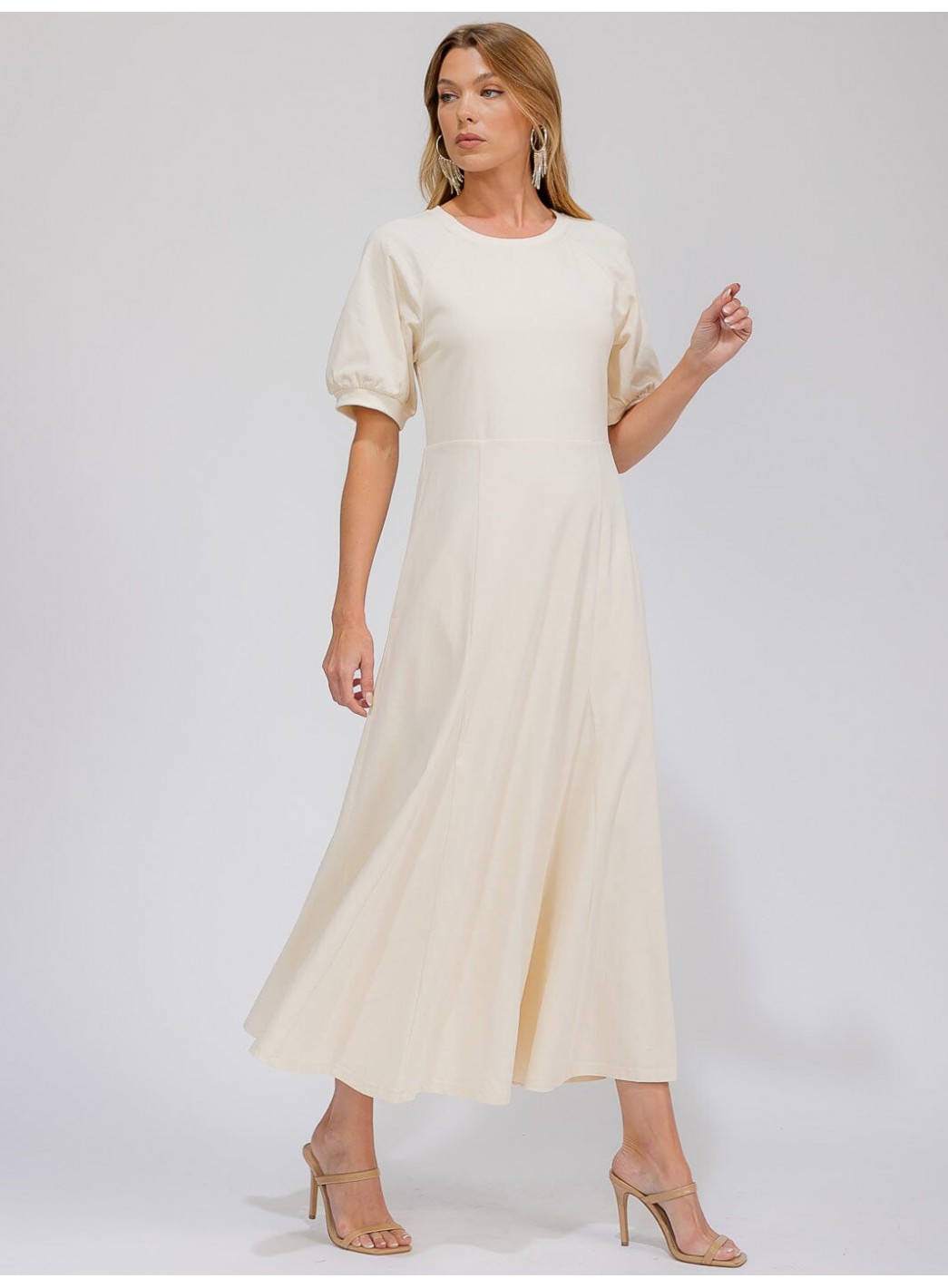 WOMEN'S SHORT SLEEVE FRONT POCKETS SOLID MAXI DRESS