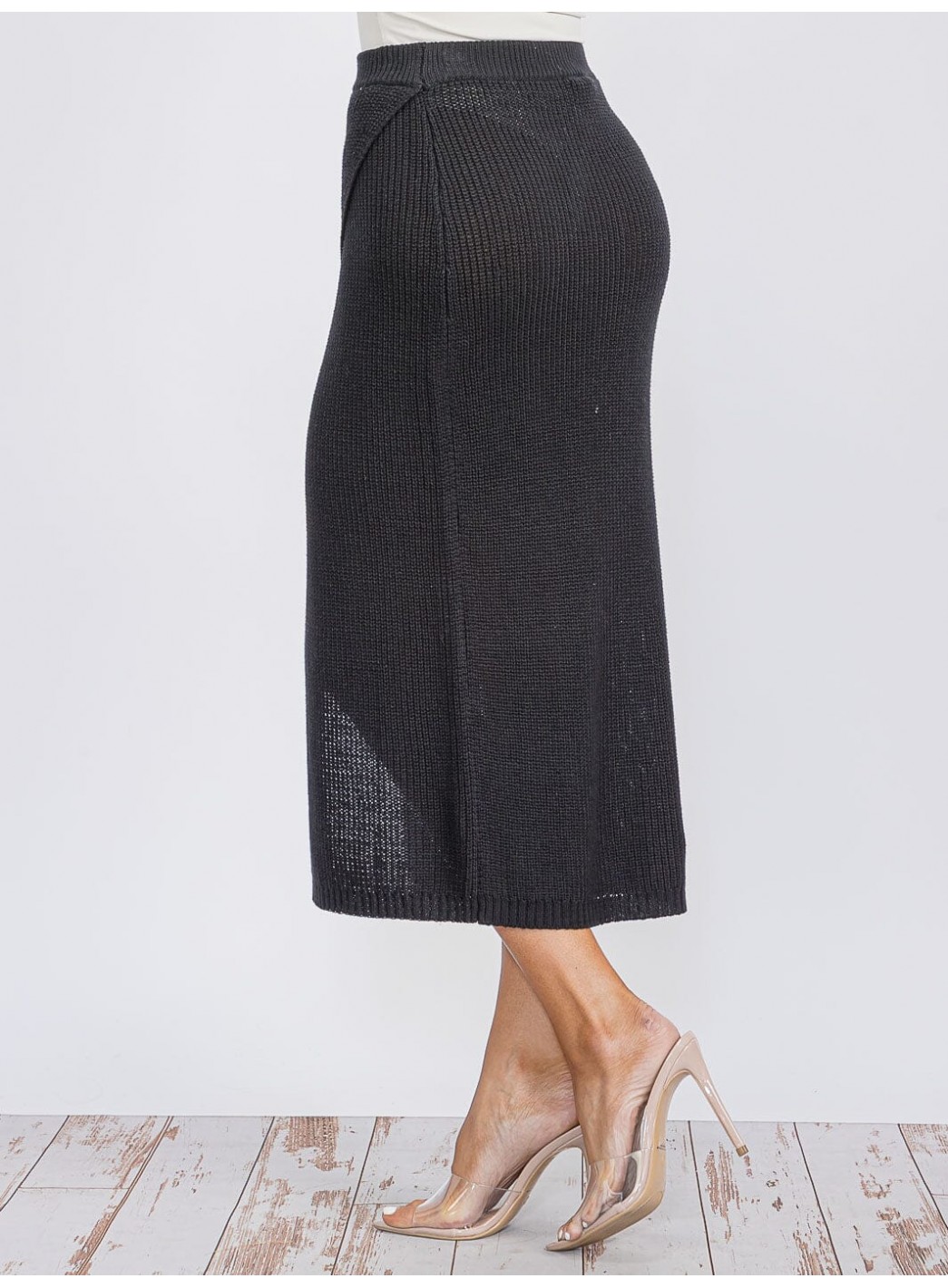 WOMEN'S ELASTIC WAIST SURPLICE KNIT MIDI SKIRT