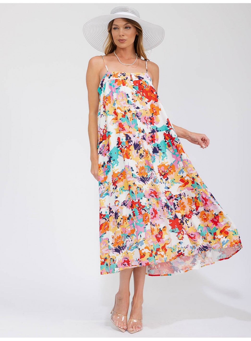 WOMEN'S SLEEVELESS POCKETS FLORAL MAXI D...