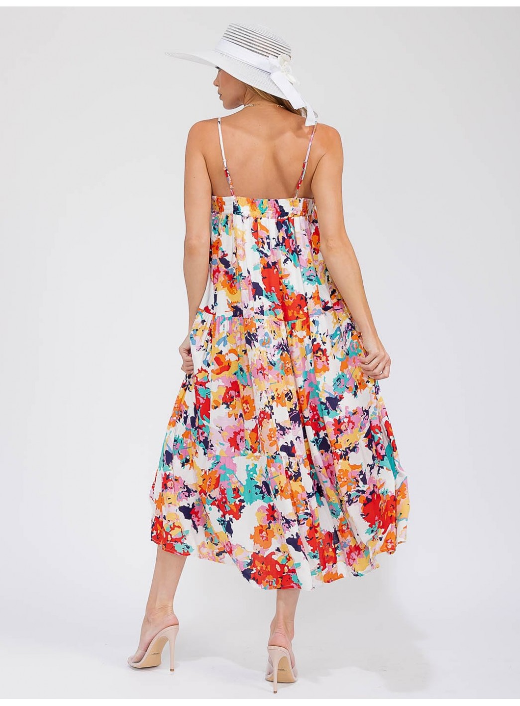 WOMEN'S SLEEVELESS POCKETS FLORAL MAXI DRESS