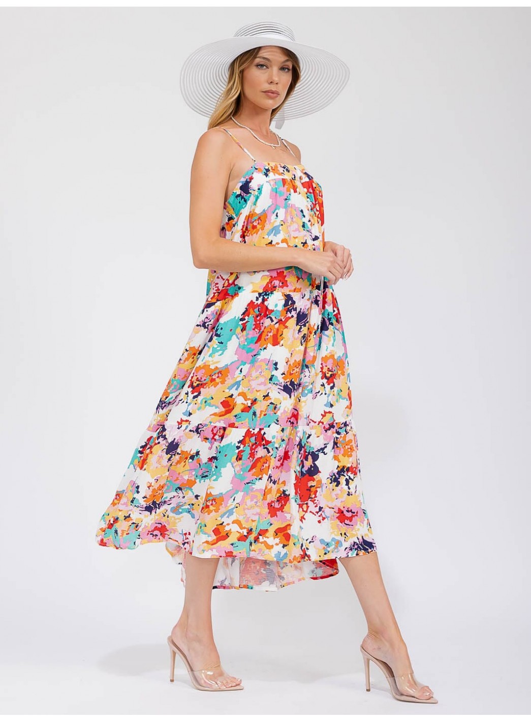 WOMEN'S SLEEVELESS POCKETS FLORAL MAXI DRESS
