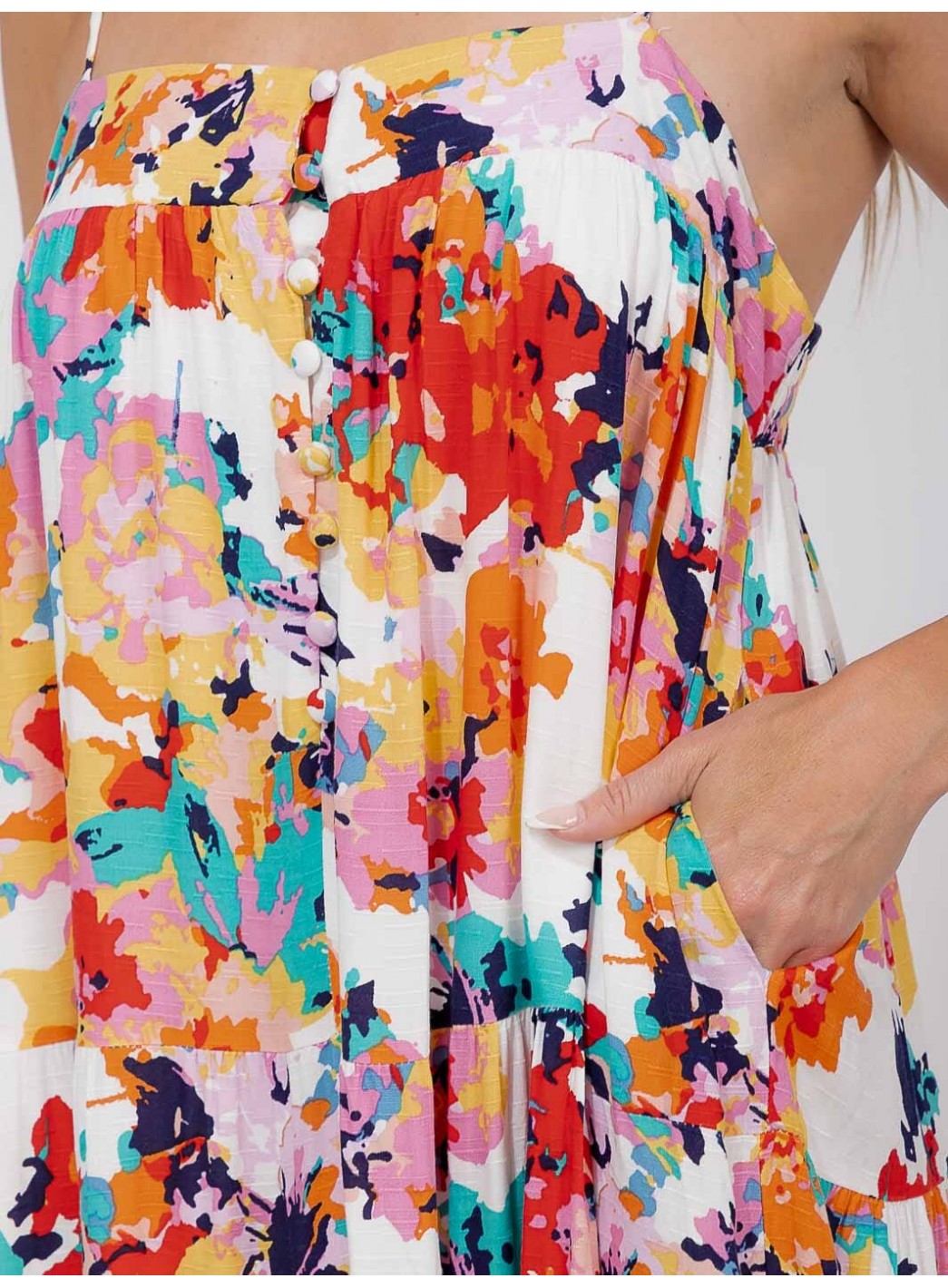 WOMEN'S SLEEVELESS POCKETS FLORAL MAXI DRESS