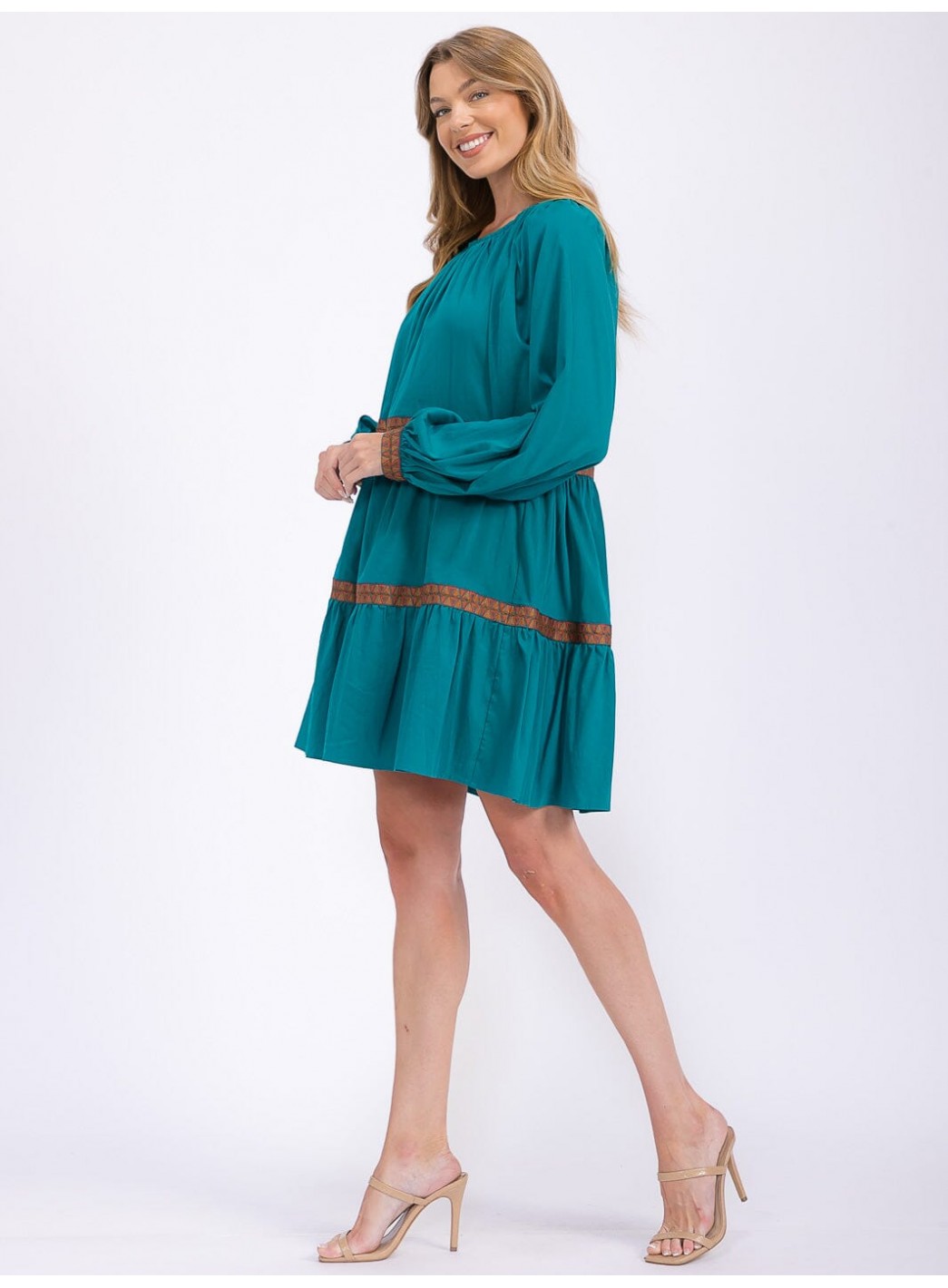 WOMEN'S LONG SLEEVE TRIM DETAILED TIERED...