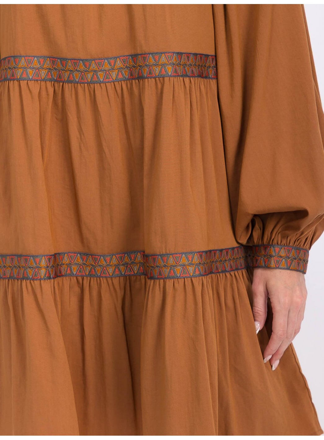 WOMEN'S LONG SLEEVE TRIM DETAILED TIERED MINI DRESS