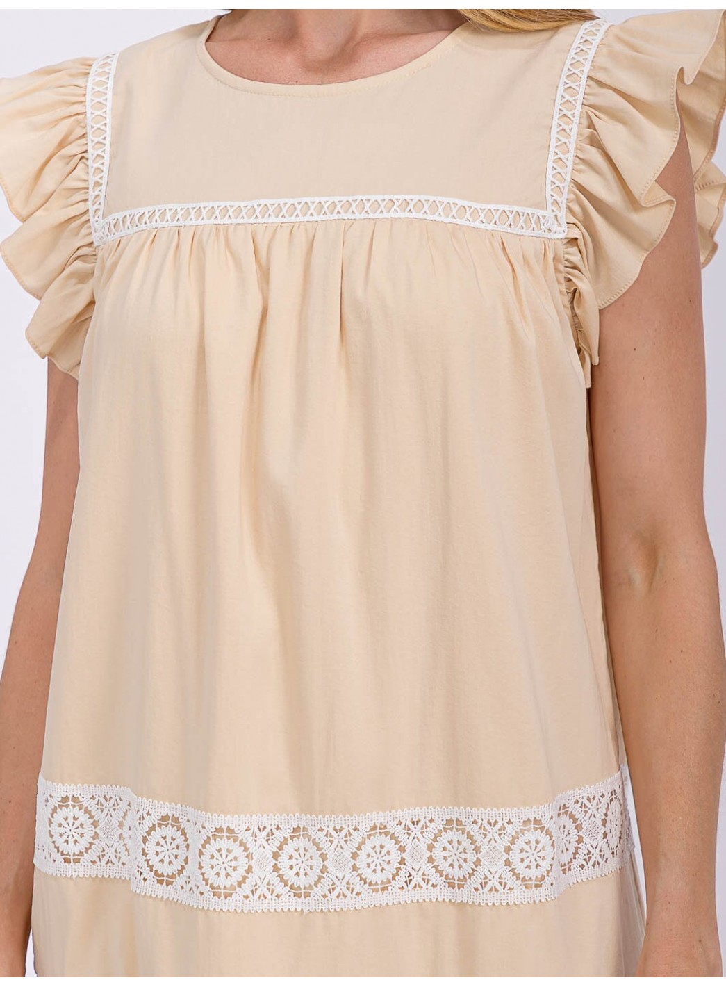 WOMEN'S RUFFLE SLEEVE TRIM DETAILED TIERED TUNIC MINI DRESS