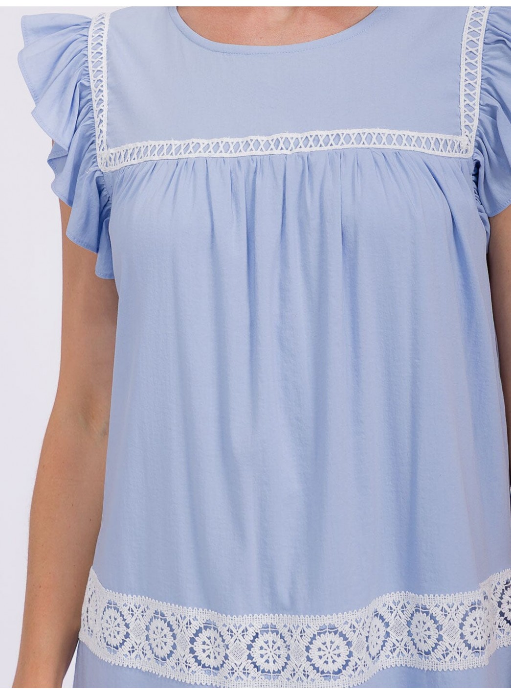 WOMEN'S RUFFLE SLEEVE TRIM DETAILED TIERED TUNIC MINI DRESS