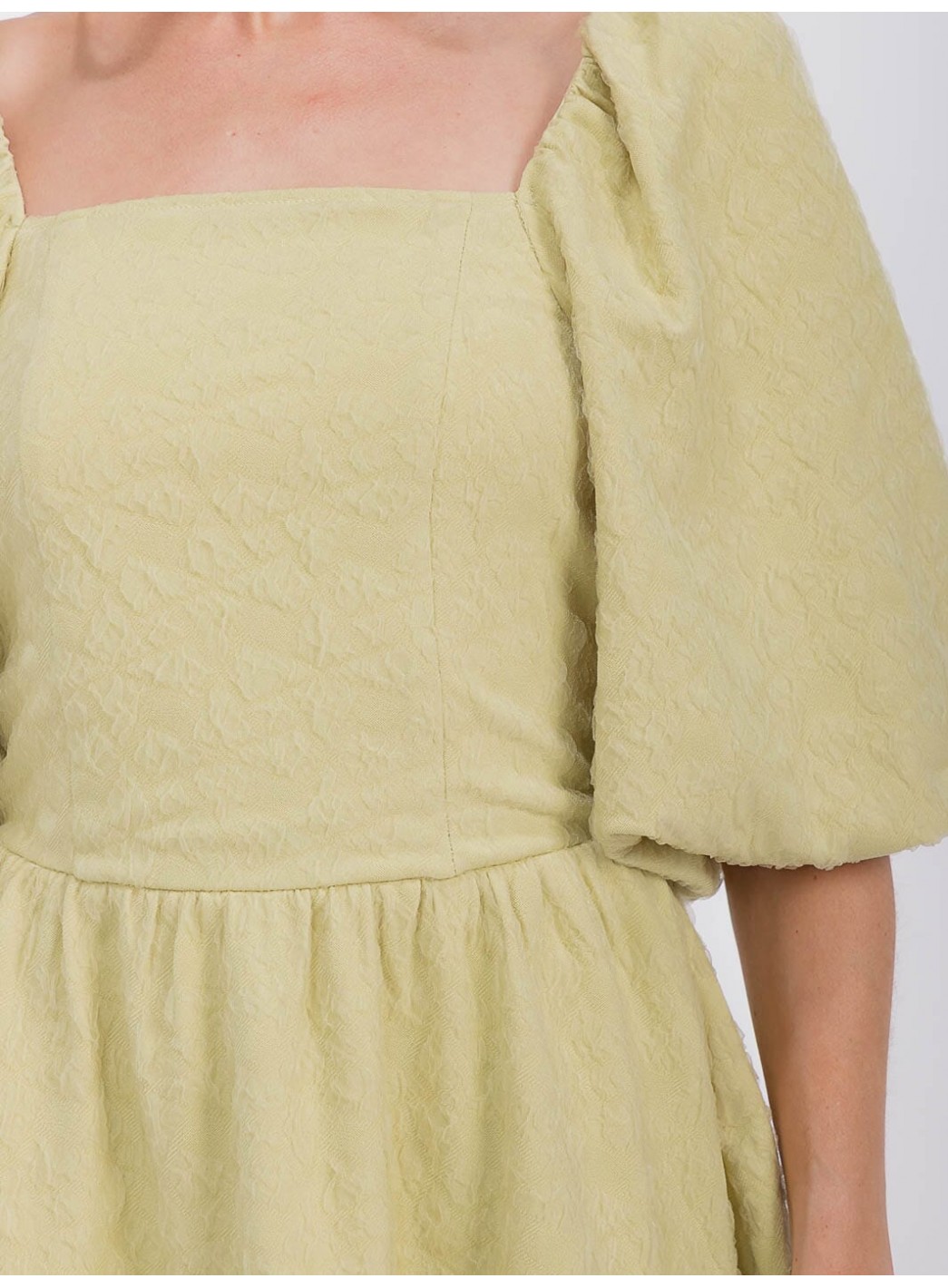 WOMEN'S SHORT PUFF SLEEVE SQUARE NECK SMOCK DETAILED TIERED MINI DRESS