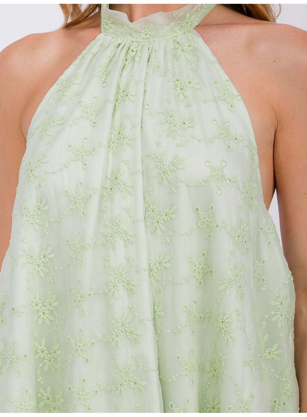 WOMEN'S SLEEVELESS HALTER NECK CROCHET FLORAL MINI DRESS