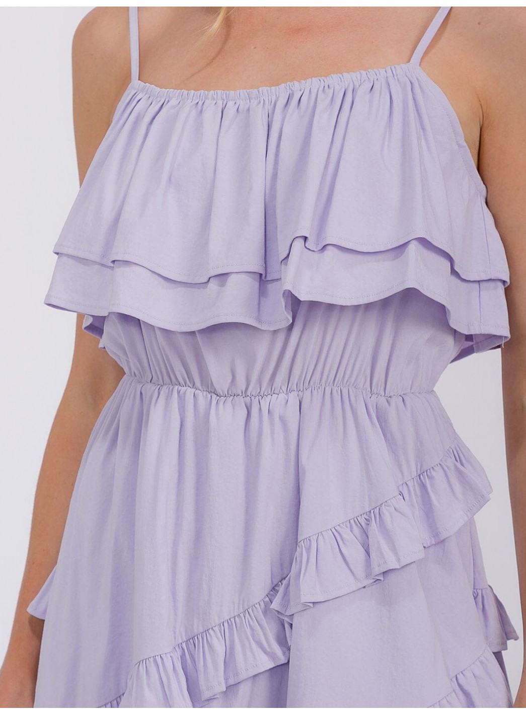 WOMEN'S SLEEVELESS RUFFLE TIERED HIGH-LOW MIDI DRESS