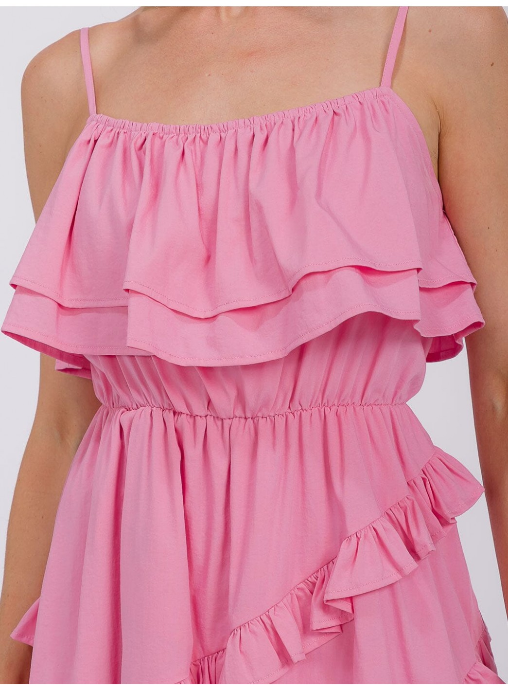 WOMEN'S SLEEVELESS RUFFLE TIERED HIGH-LOW MIDI DRESS