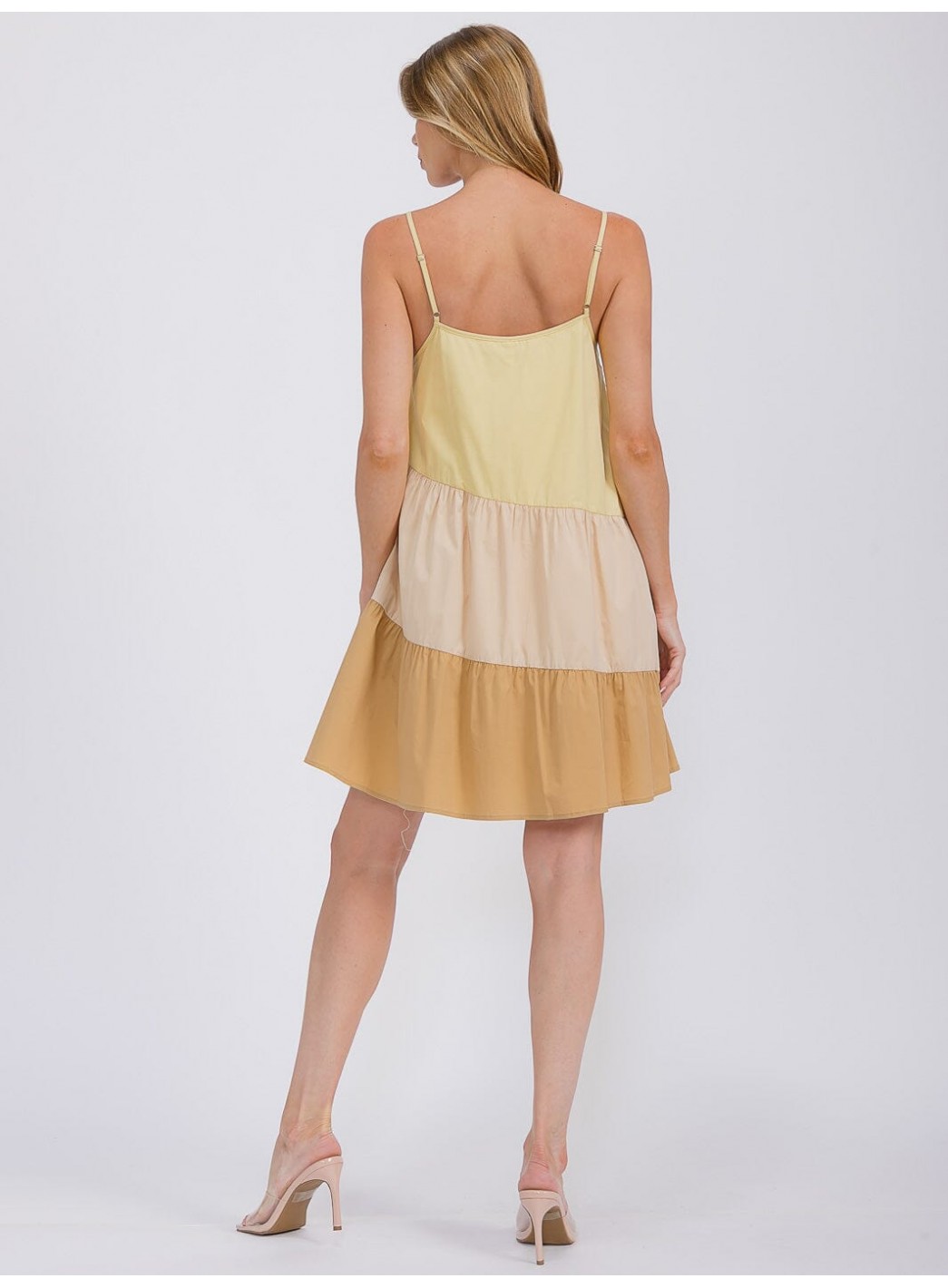 WOMEN'S SLEEVELESS TIERED FRONT POCKETS COLORBLOCK TUNIC MINI DRESS