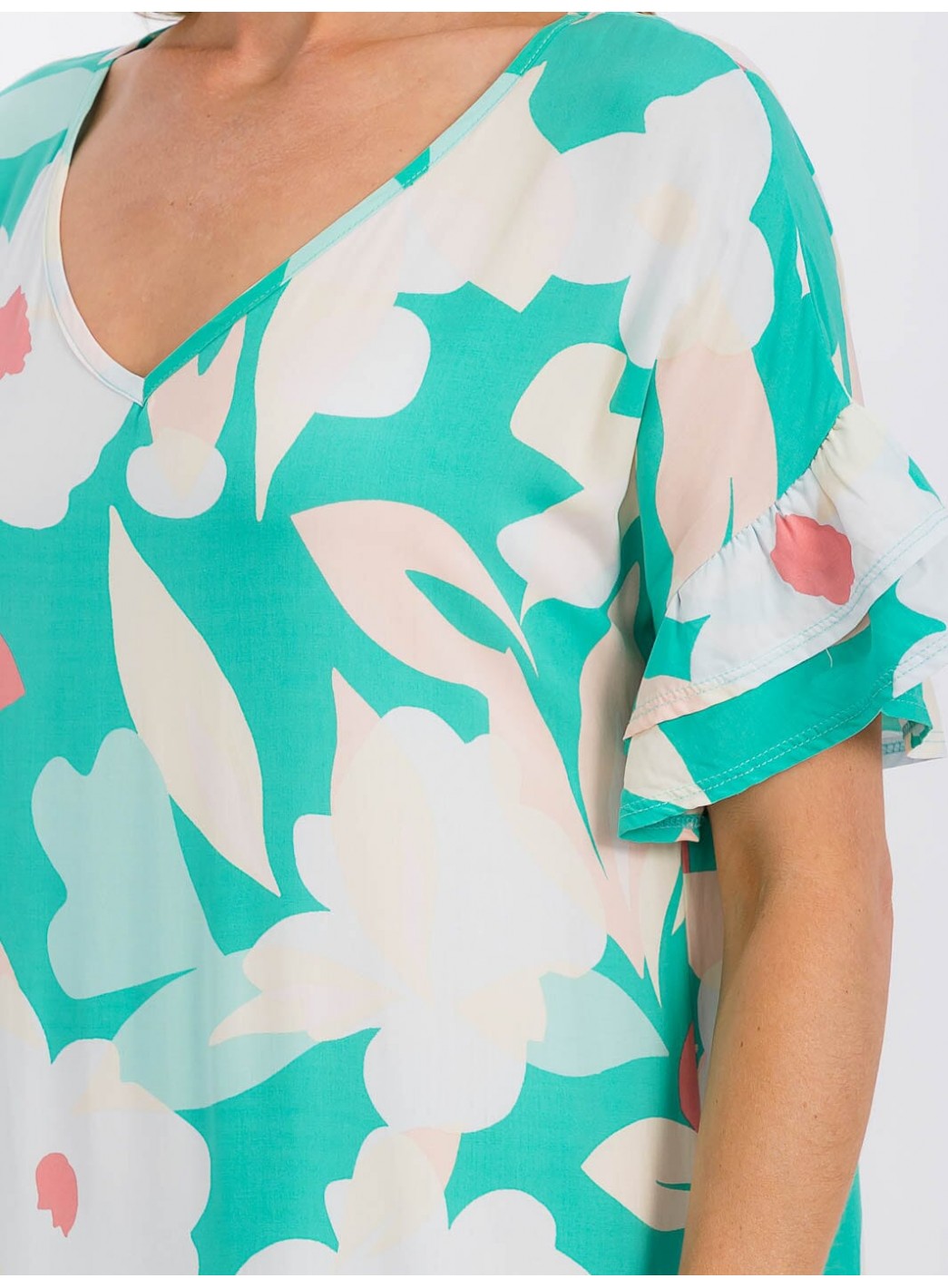 WOMEN'S SHORT SLEEVE V-NECK LOOSE FIT FLORAL MAXI DRESS