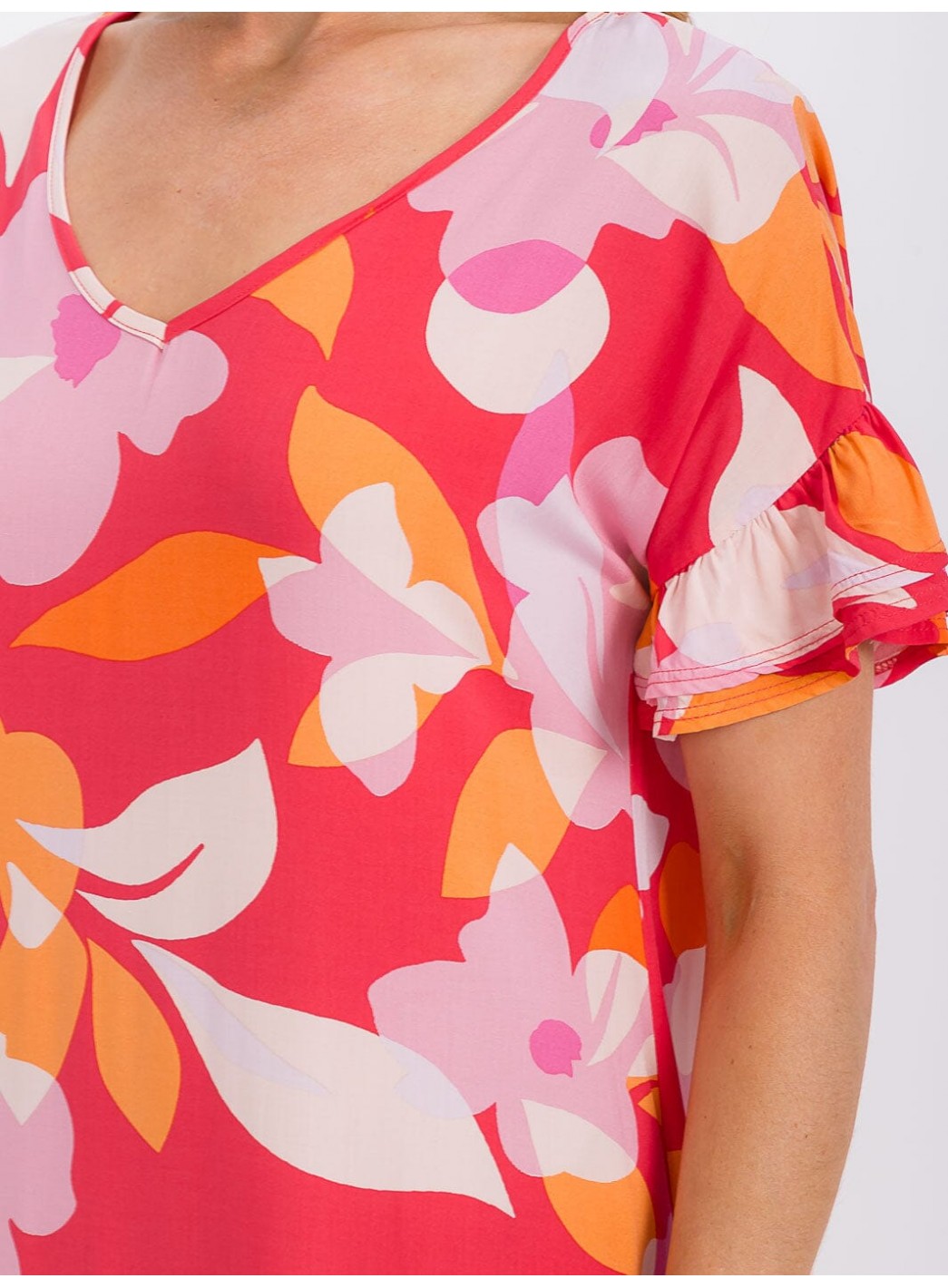 WOMEN'S SHORT SLEEVE V-NECK LOOSE FIT FLORAL MAXI DRESS