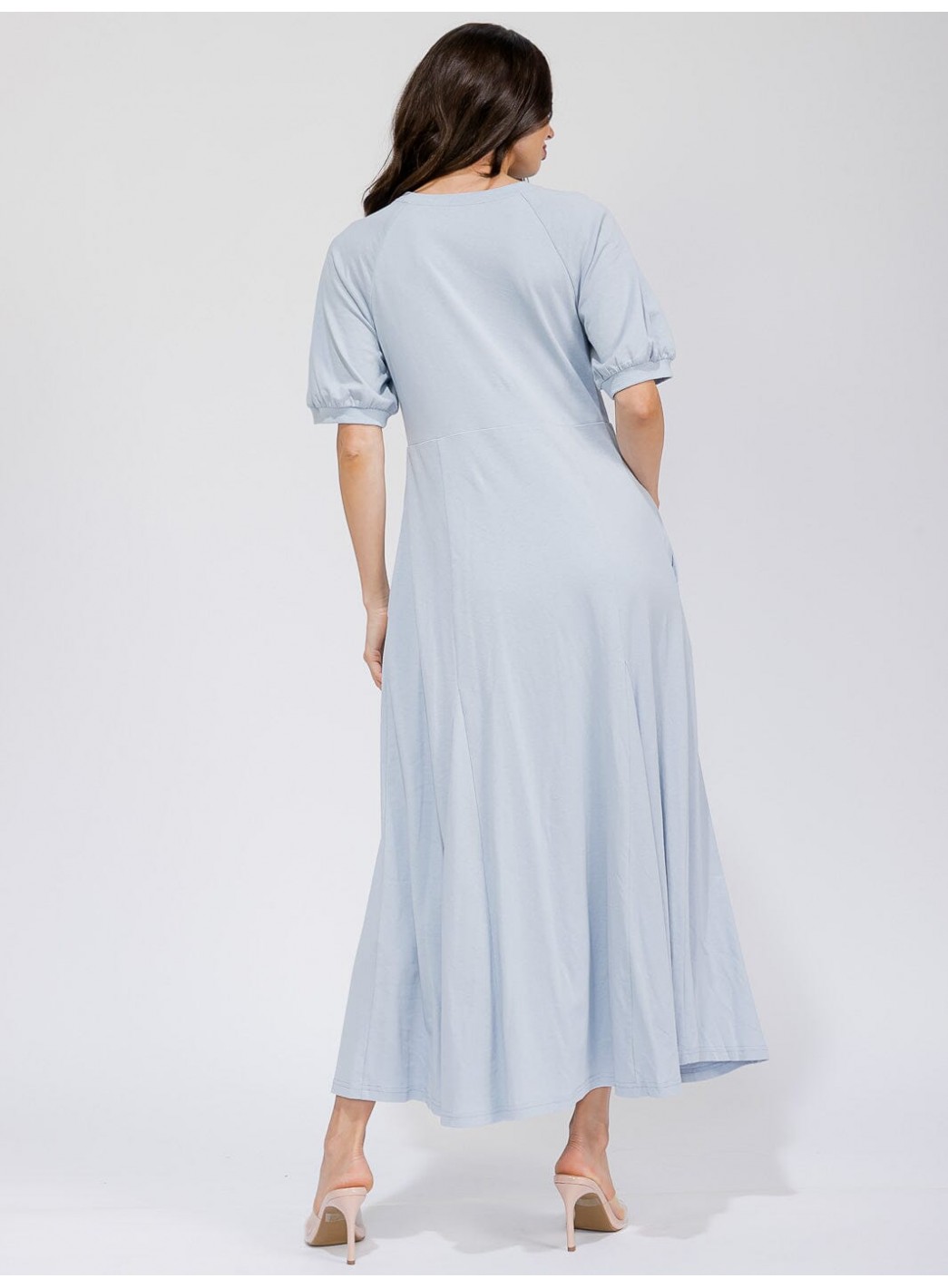 WOMEN'S SHORT SLEEVE FRONT POCKETS SOLID MAXI DRESS