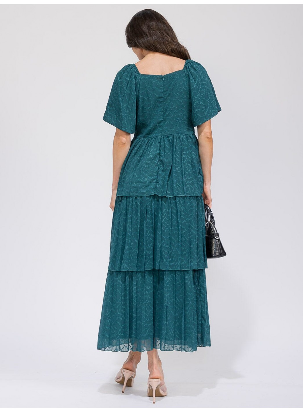 WOMEN'S SHORT SLEEVE V-NECK SWISS RUFFLE TIERED MAXI DRESS