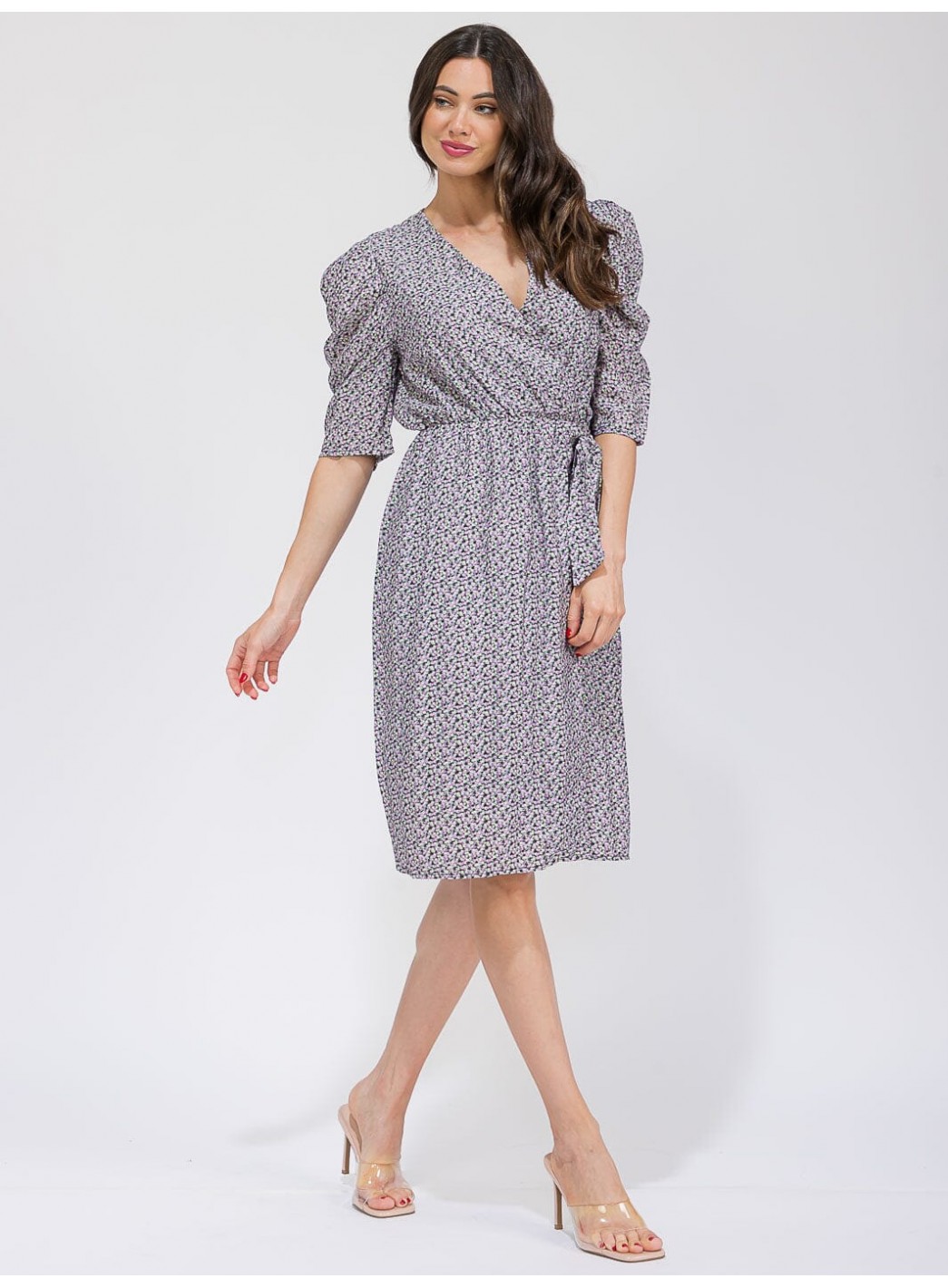 WOMEN'S SHORT SLEEVE SURPLICE SELF TIE F...