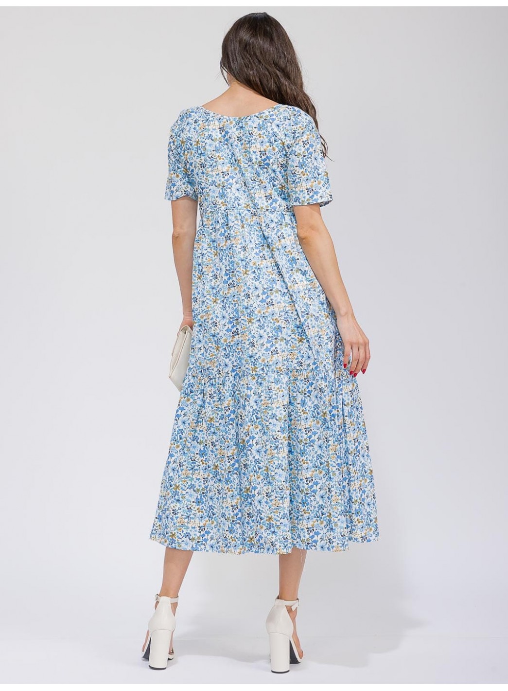 WOMEN'S SHORT SLEEVE V-NECK POCKETS TIERED FLORAL MAXI DRESS