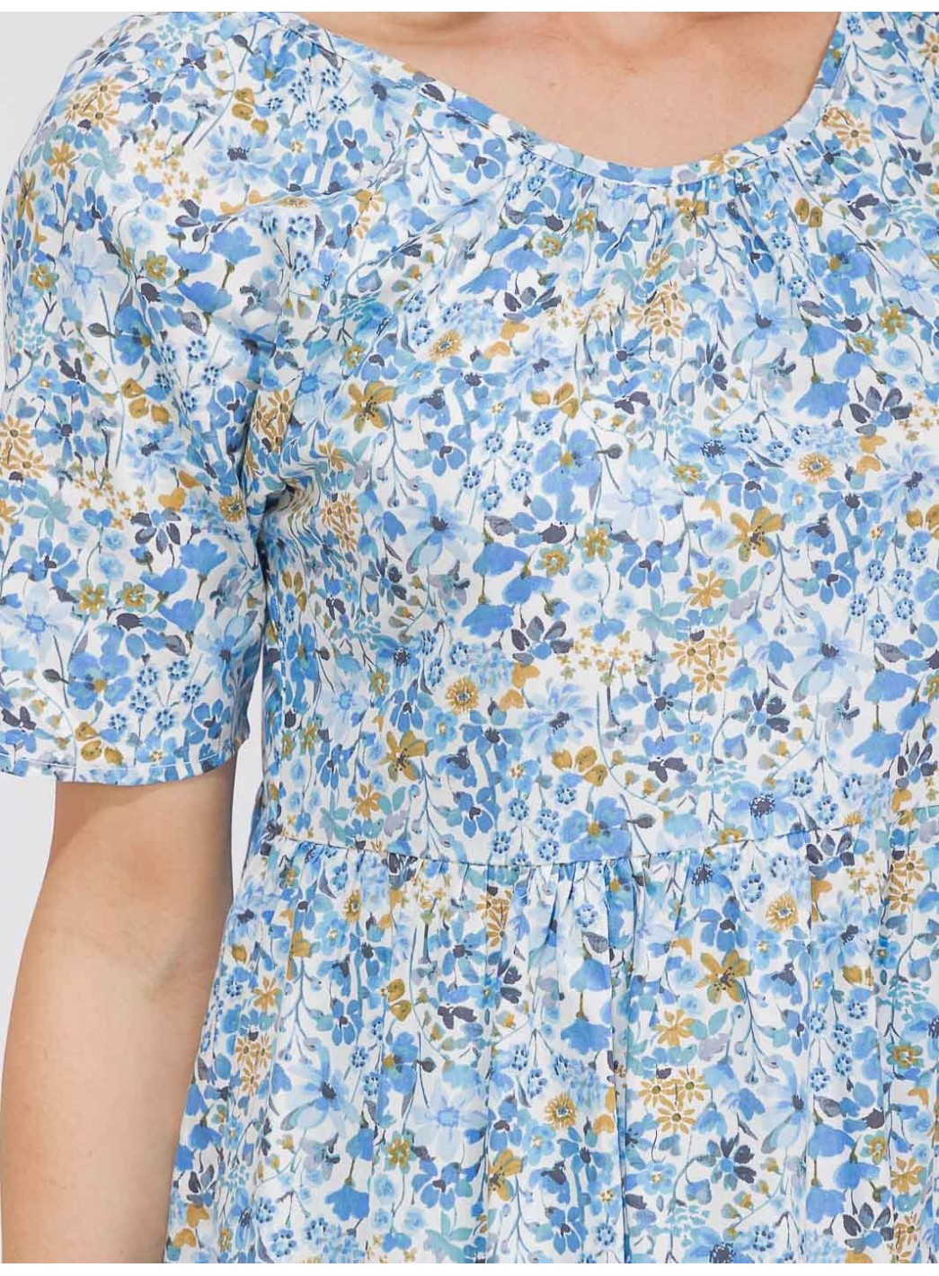 WOMEN'S SHORT SLEEVE V-NECK POCKETS TIERED FLORAL MAXI DRESS