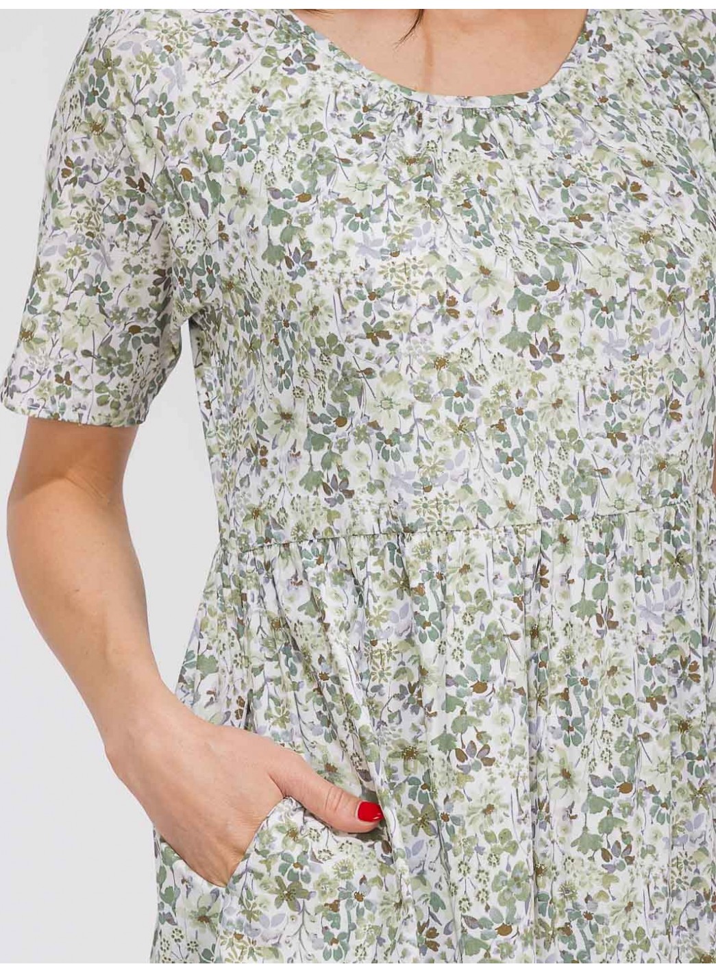 WOMEN'S SHORT SLEEVE V-NECK POCKETS TIERED FLORAL MAXI DRESS