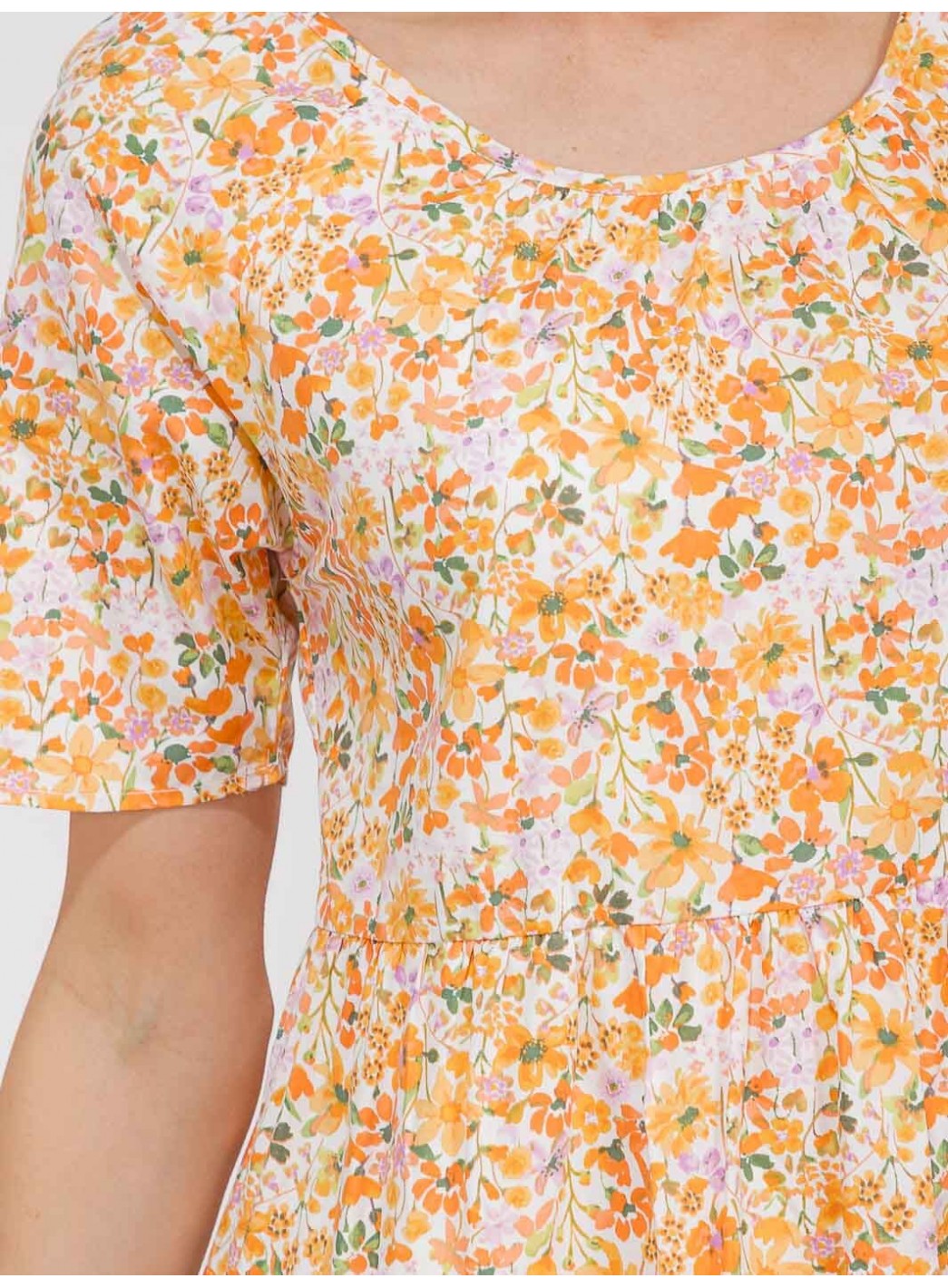 WOMEN'S SHORT SLEEVE V-NECK POCKETS TIERED FLORAL MAXI DRESS