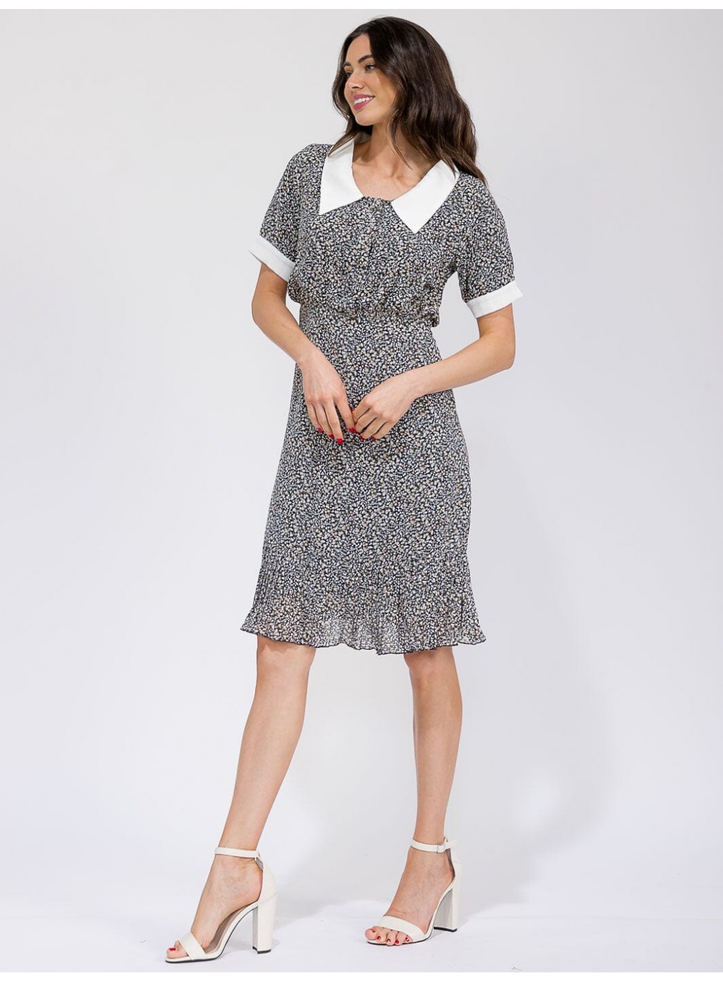 WOMEN'S SHORT SLEEVE BUTTON UP COLORBLOCK FLORAL MIDI DRESS