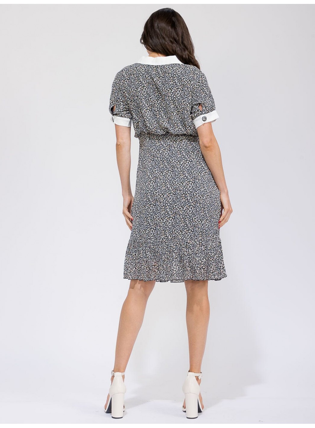 WOMEN'S SHORT SLEEVE BUTTON UP COLORBLOCK FLORAL MIDI DRESS