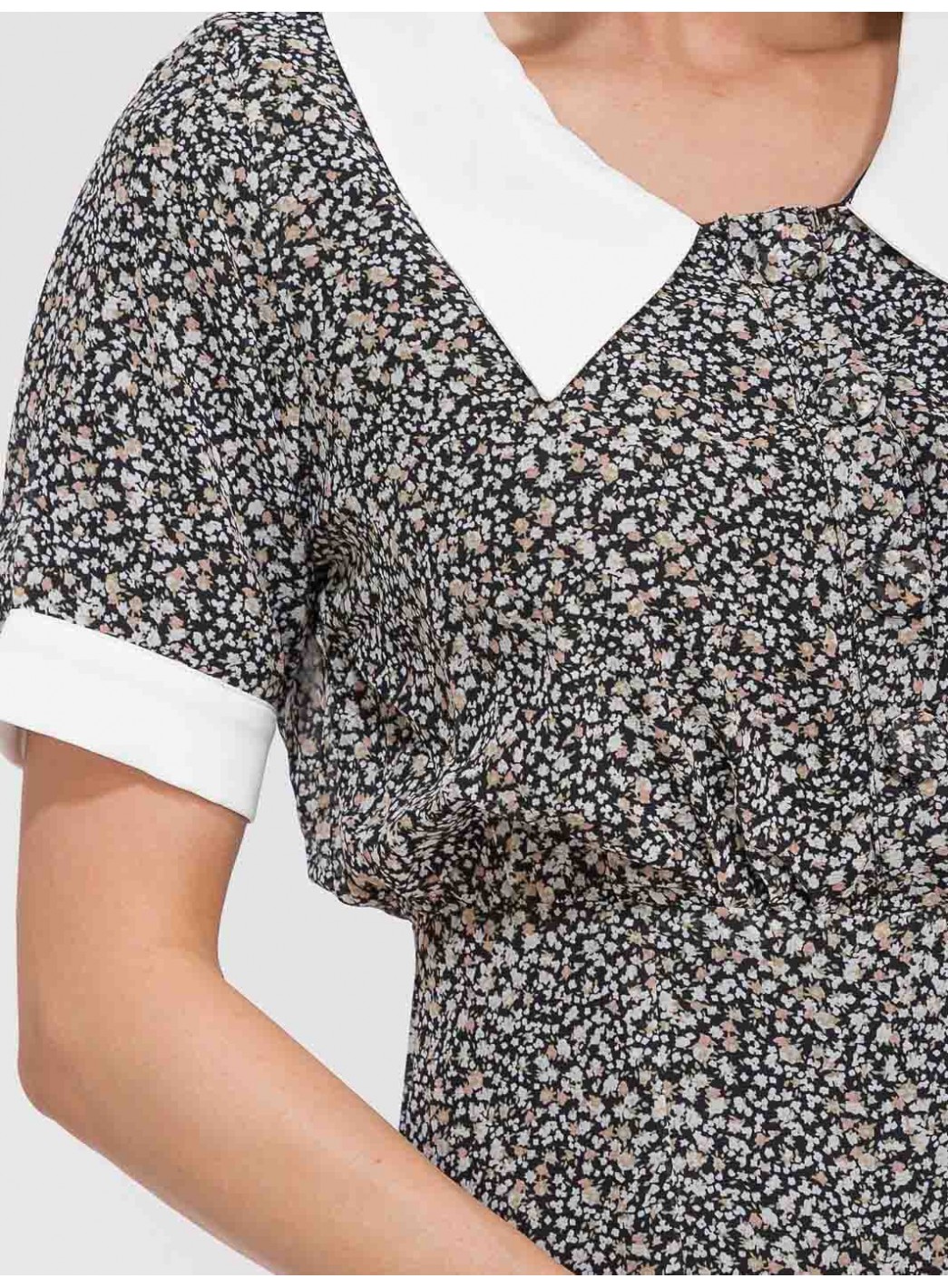 WOMEN'S SHORT SLEEVE BUTTON UP COLORBLOCK FLORAL MIDI DRESS