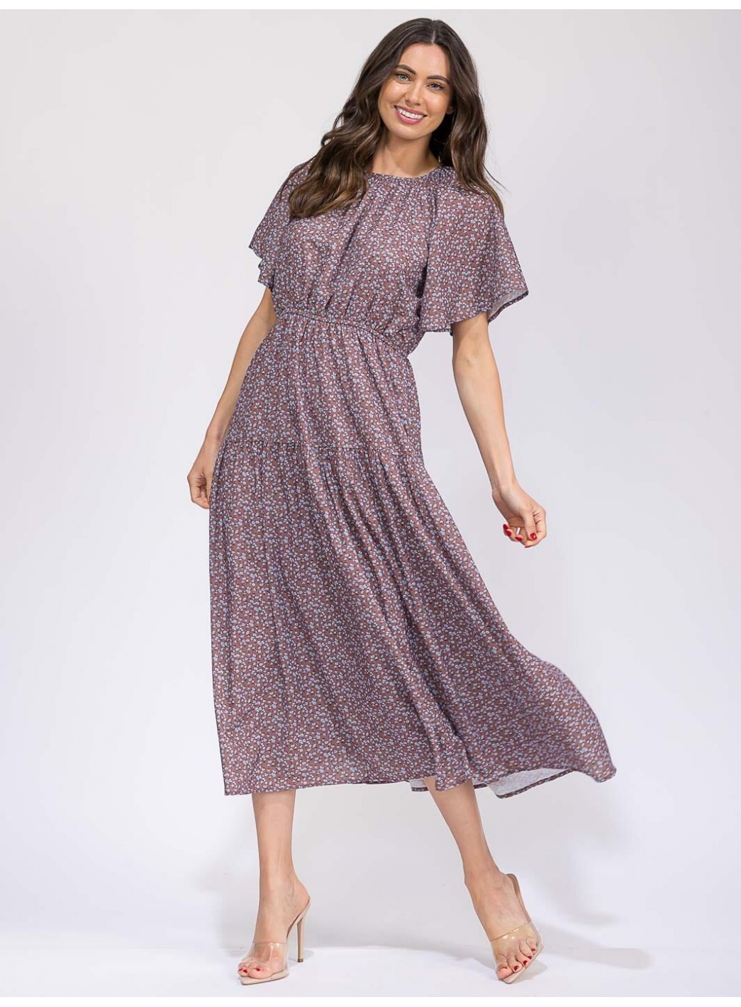 WOMEN'S SHORT SLEEVE ELASTIC WAIST FRONT...