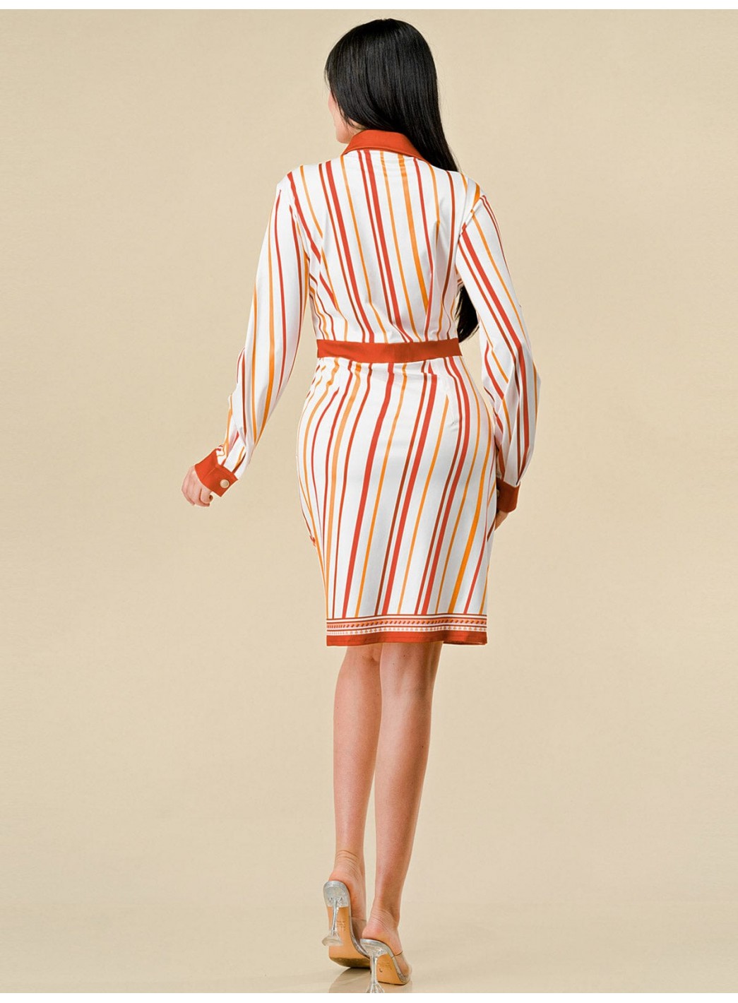 WOMEN'S LONG SLEEVES BUTTON UP MULTI PRINT MINI DRESS