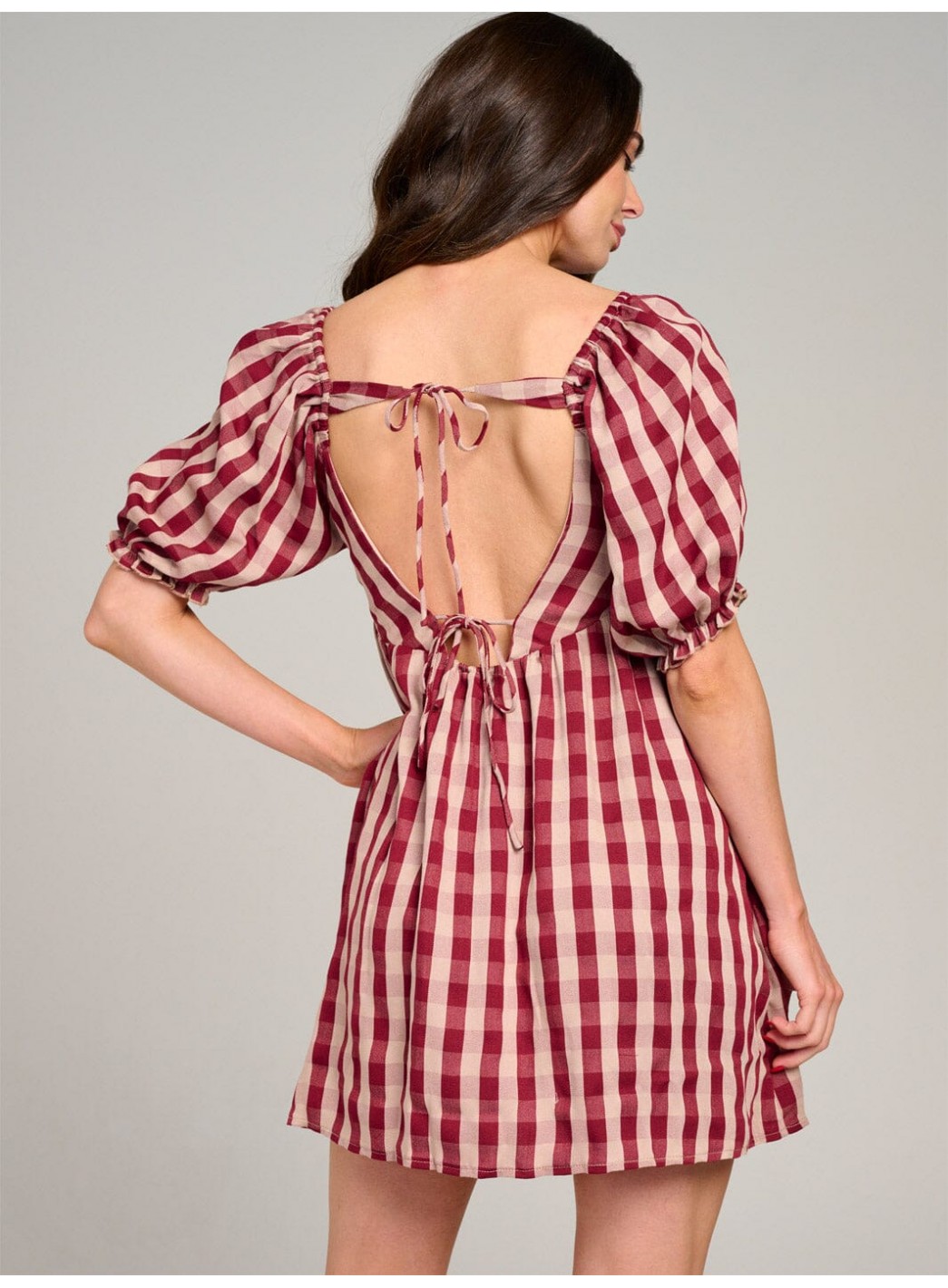 WOMEN'S SHORT PUFF SLEEVE OPEN BACK COLORBLOCK STRIPES MINI DRESS