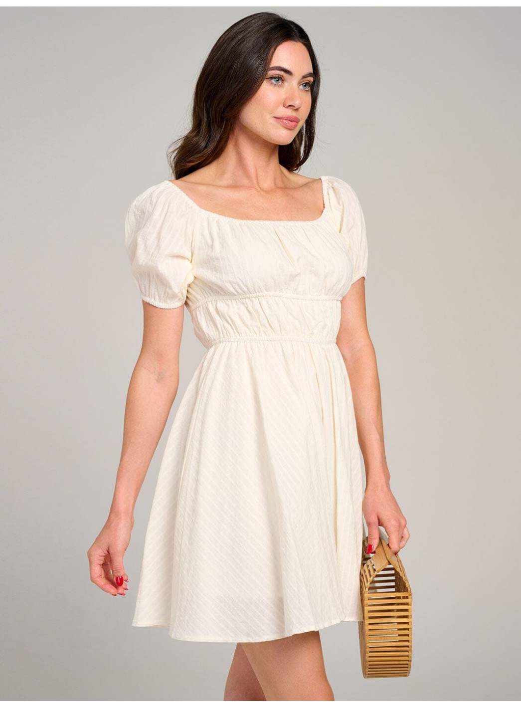 WOMEN'S SHORT SLEEVE ELASTIC WAIST MINI DRESS