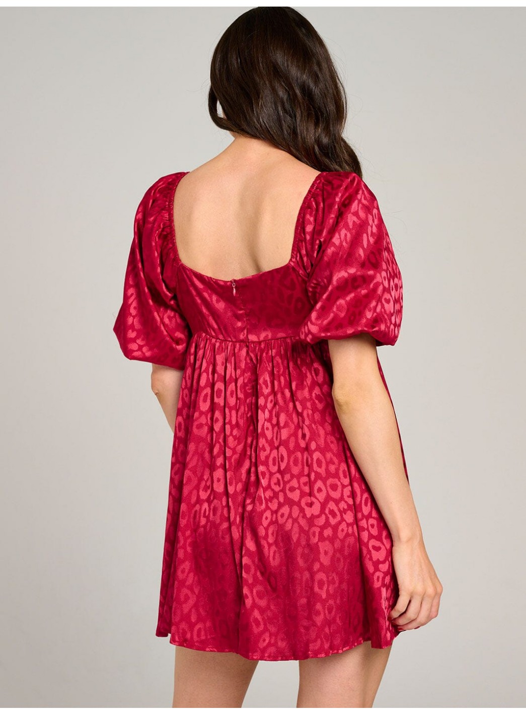 WOMEN'S SHORT PUFF SLEEVE SQUARE NECK FIT & FLARE MINI DRESS