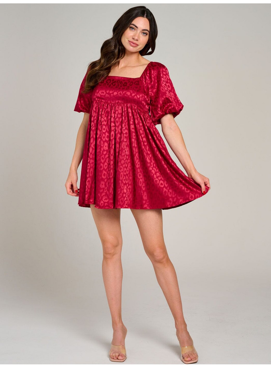 WOMEN'S SHORT PUFF SLEEVE SQUARE NECK FIT & FLARE MINI DRESS