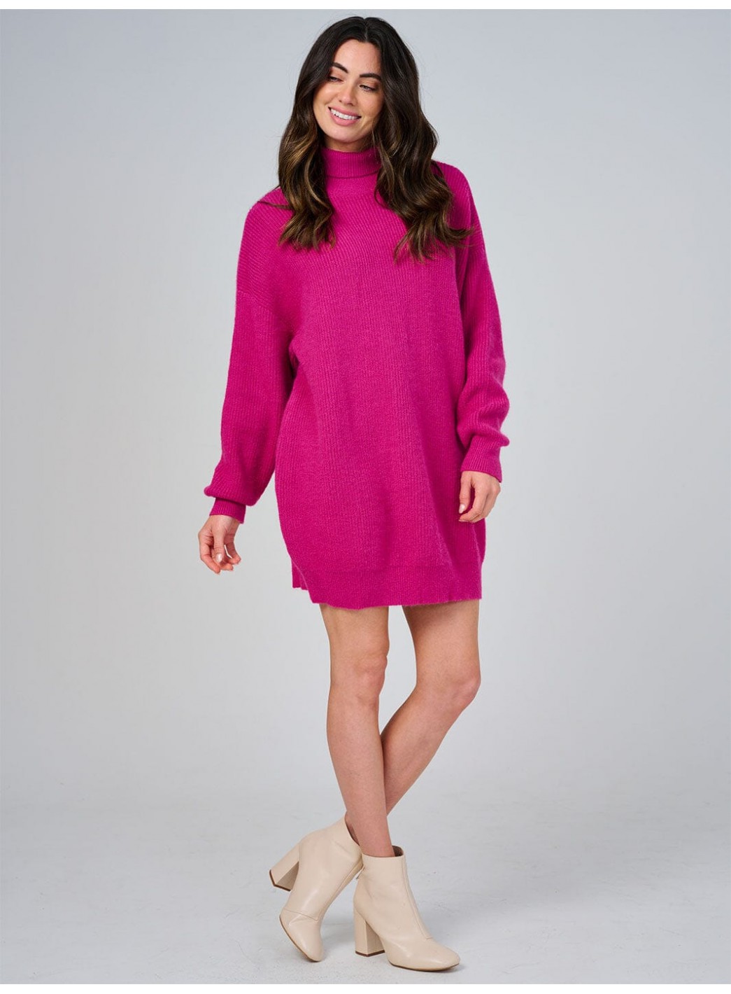 WOMEN'S LONG SLEEVE TURTLE NECK LOOSE FIT KNIT MINI DRESS