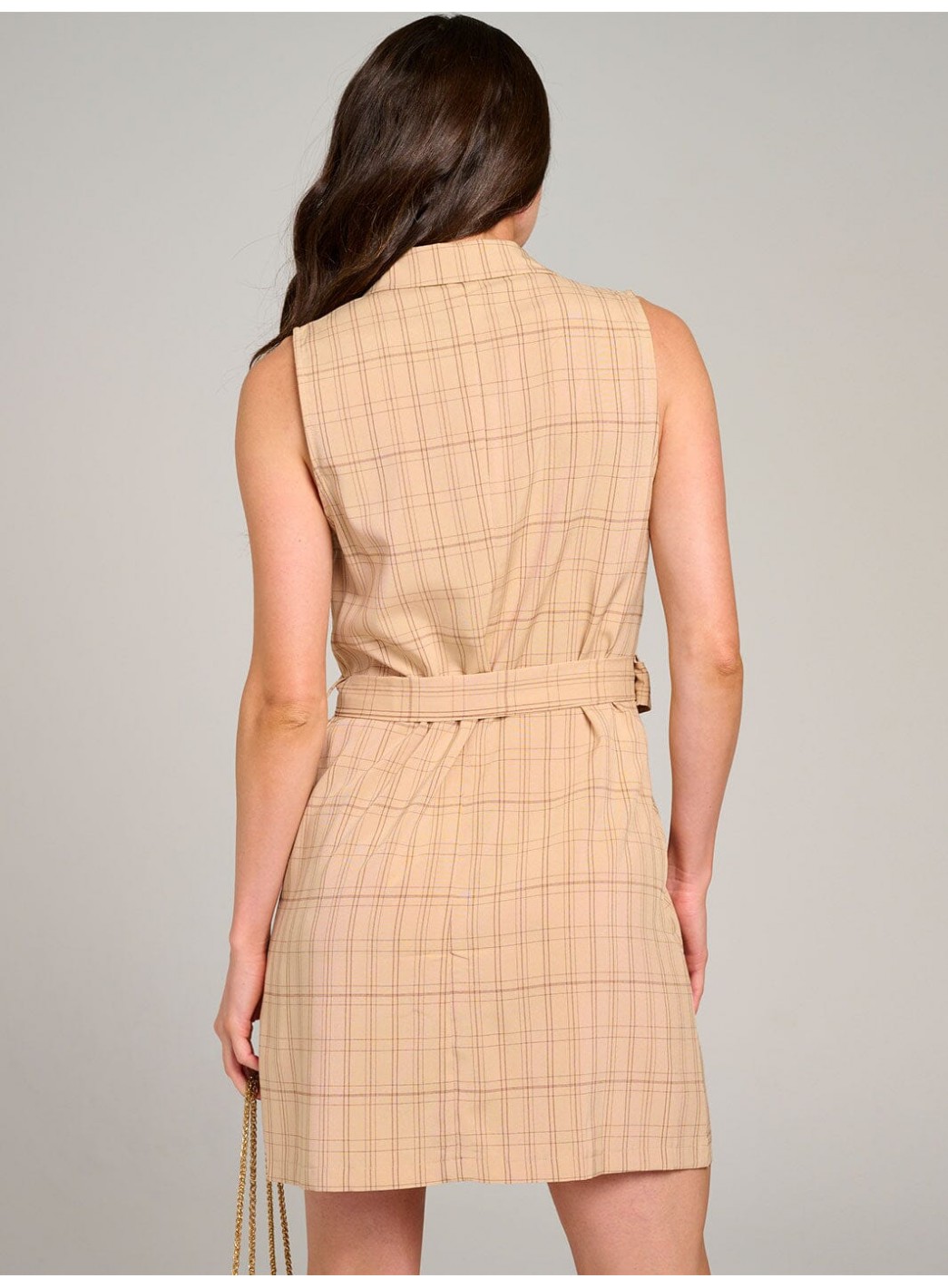 WOMEN'S SLEEVELESS FRONT POCKETS BUTTON CLOSURE WRAP MINI DRESS