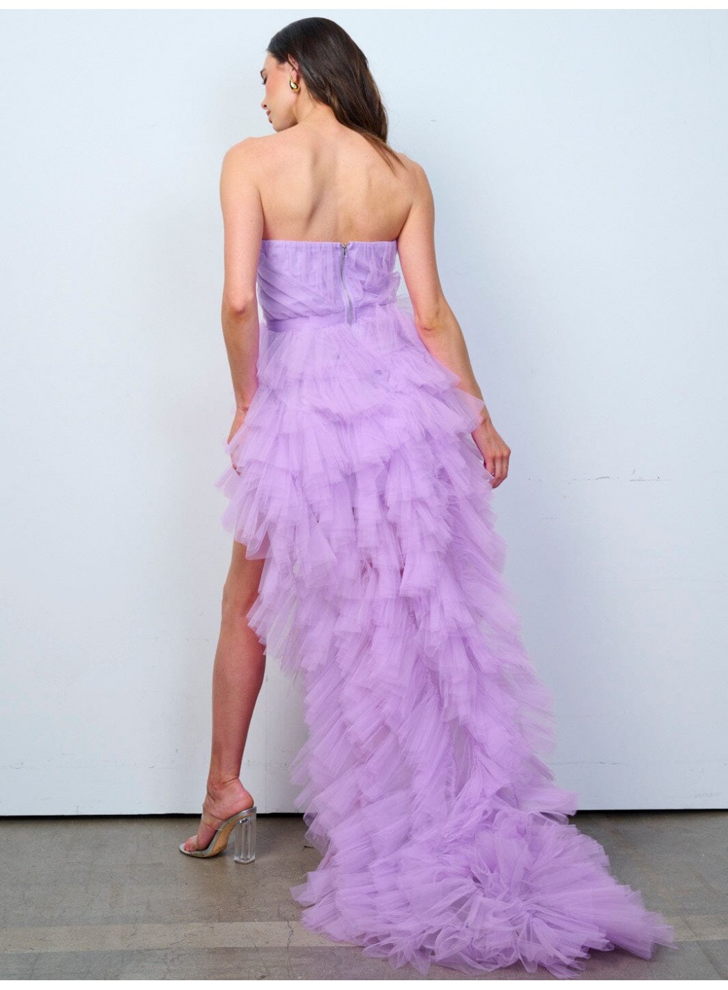 WOMEN'S SLEEVELESS SURPLICE TIERED RUFFLE HIGH-LOW MINI DRESS