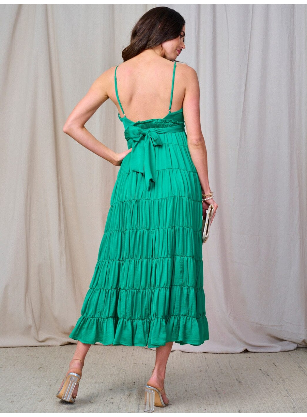 WOMEN'S SLEEVELESS OPEN BACK TIERED RUFFLE MAXI DRESS