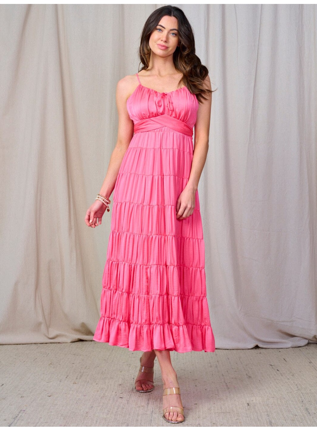 WOMEN'S SLEEVELESS OPEN BACK TIERED RUFFLE MAXI DRESS